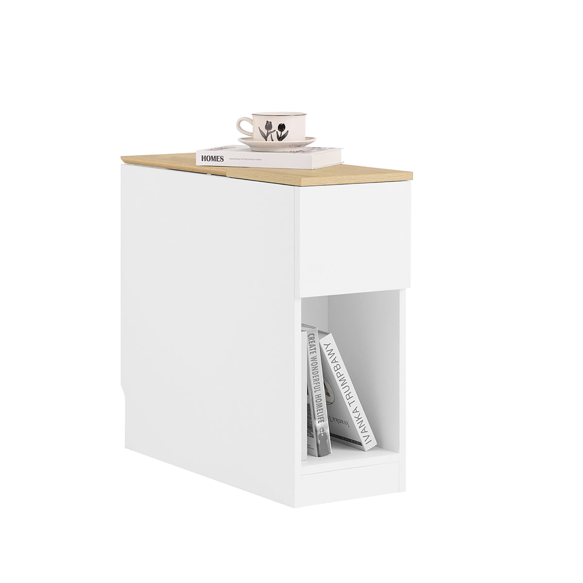 SoBuy FBT162-WN Table d'Appoint Étroite 65×25×60 cm – 1 Compartiment, 2 Tiroirs, Charnières Silencieuses, Blanc et Naturel