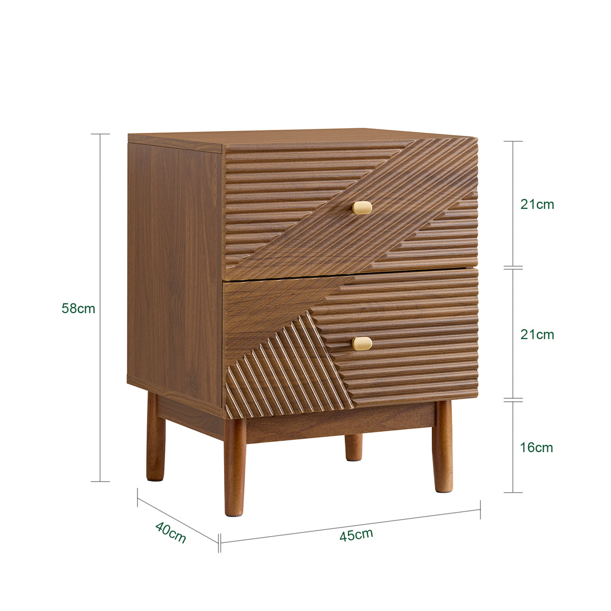 SoBuy FBT170-N Table de Chevet avec 2 Tiroirs, pour Salon et Chambre, Design Fonctionnel, Usage Quotidien, Pratique – L45×P40×H58 cm, Bois d’Hévéa, Marron