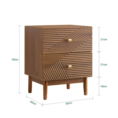 SoBuy FBT170-N Table de Chevet avec 2 Tiroirs, pour Salon et Chambre, Design Fonctionnel, Usage Quotidien, Pratique – L45×P40×H58 cm, Bois d’Hévéa, Marron