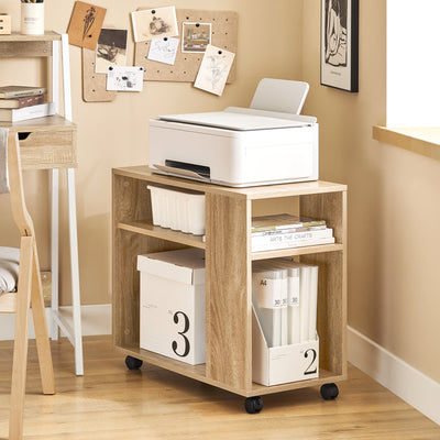 SoBuy FBT34-N Table d’Appoint avec Roulettes et 2 Niveaux, Mobile, Rangement Optimisé, Design Fonctionnel, Usage Quotidien, Pratique – L70×P35×H60 cm, Naturel