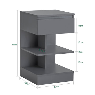 SoBuy FBT49-HGx2 Lot de 2 Table de Chevet - Table de Nuit avec 1 tiroir et 2 étagères, Table d'appoint pour Chambre à Coucher - Meuble de Rangement Moderne L39 x P39 x H65 cm Gris