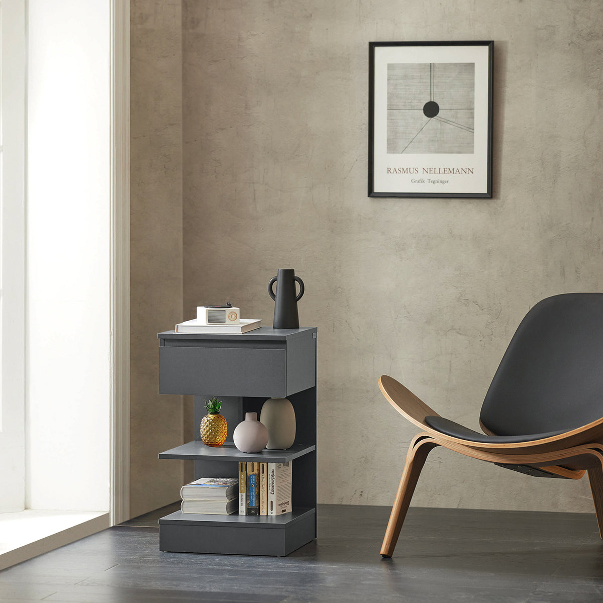 SoBuy FBT49-HGx2 Lot de 2 Table de Chevet - Table de Nuit avec 1 tiroir et 2 étagères, Table d'appoint pour Chambre à Coucher - Meuble de Rangement Moderne L39 x P39 x H65 cm Gris