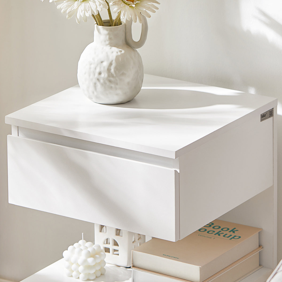 SoBuy FBT49-Wx2 Lot de 2 Table de Chevet - Table de Nuit avec 1 tiroir et 2 étagères, Table d'appoint pour Chambre à Coucher - Meuble de Rangement Moderne L39 x P39 x H65 cm Blanc