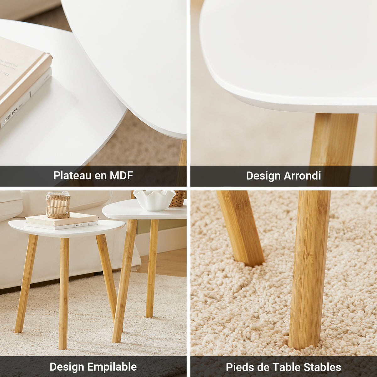 SoBuy FBT74-W Tables Basse Gigognes Lot de 2 - Table Basse Salon Moderne, Grande 55 cm & Petite 40 cm, Blanc