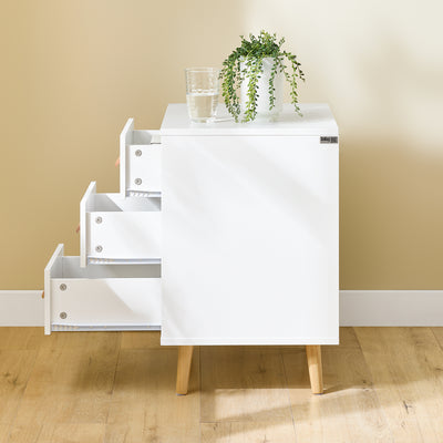 SoBuy FBT95-W Table d’Appoint Bout de Canapé Table de Chevet Table de Nuit avec 3 tiroirs et 2 étagères de rangement