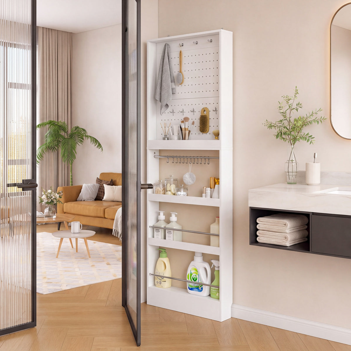 SoBuy FHK39-W Porte-Manteaux Mural Ultra-Fin avec Étagère à Chaussures – Vestiaire Design 12 cm – 70×12×190 cm, Blanc
