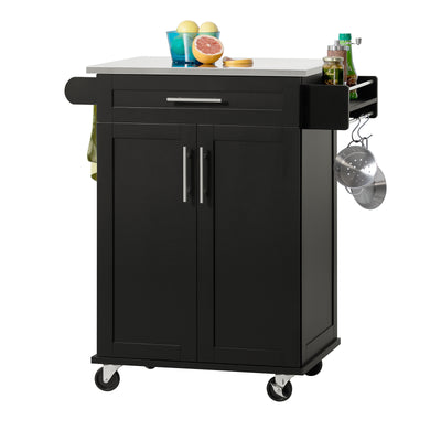 SoBuy FKW110-SCH Desserte Cuisine à Roulettes 90 cm avec Plan de Travail Inox, Tiroir et Placard – 4 Roulettes dont 2 Freinée