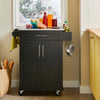 SoBuy FKW110-SCH Desserte de Cuisine à Roulettes – Plan de Travail Inox, Tiroir et Placard, 4 Roulettes dont 2 Freinées, Noir
