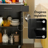 SoBuy FKW110-SCH Desserte de Cuisine à Roulettes – Plan de Travail Inox, Tiroir et Placard, 4 Roulettes dont 2 Freinées, Noir
