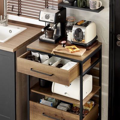 SoBuy FKW118-PF Desserte de Cuisine à roulettes – Chariot de Rangement avec 2 Tiroirs et Étagère, Petit Meuble Cuisine Bas Industriel en Acier, 60x45x90cm
