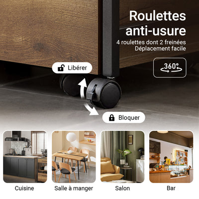 SoBuy FKW118-PF Desserte de Cuisine à roulettes – Chariot de Rangement avec 2 Tiroirs et Étagère, Petit Meuble Cuisine Bas Industriel en Acier, 60x45x90cm
