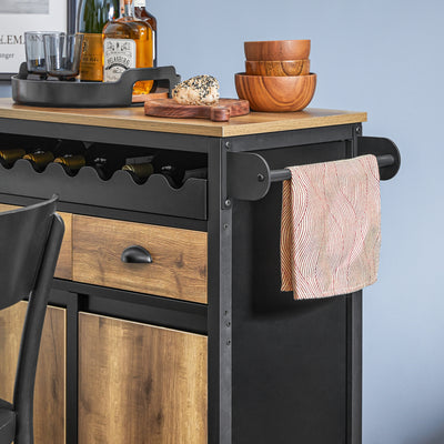 SoBuy FKW122-SCH Desserte de Cuisine à roulettes Chariot de Cuisine, 1 Porte-Bouteilles, 2 Tiroirs et 2 Portes
