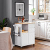 SoBuy FKW123-WN Petit Ìlot de Cuisine à Roulettes – Plan en Bois d'Hévéa, Plateau Extractible, 2 Tiroirs, 72×40×84 cm, Blanc