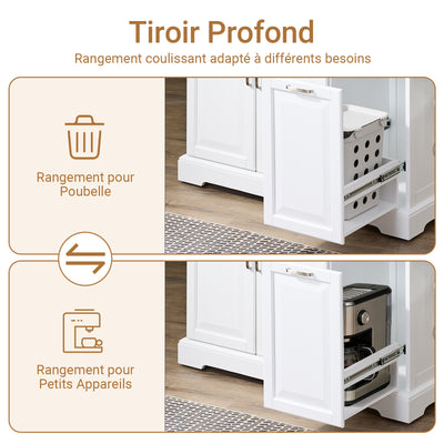 SoBuy FKW128-II-ST Îlot de Cuisine Mobile avec Plan Inox Rabattable – 2 Tiroirs, 130 × 46–71 × 91 cm, Blanc
