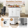 SoBuy FKW128-II-ST Îlot de Cuisine Mobile avec Plan Inox Rabattable – 2 Tiroirs, 130 × 46–71 × 91 cm, Blanc