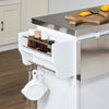 SoBuy FKW128-II-ST Îlot de Cuisine Mobile avec Plan Inox Rabattable – 2 Tiroirs, 130 × 46–71 × 91 cm, Blanc