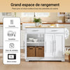 SoBuy FKW129-WN îlot Central de Cuisine sur Roulettes – Plan Extensible 44→69 cm, 2 Tiroirs, 2 Portes, Étagères Réglables – 113×91 cm, Blanc