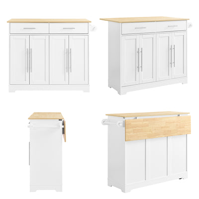 SoBuy FKW129-WN îlot Central de Cuisine sur Roulettes – Plan Extensible 44→69 cm, 2 Tiroirs, 2 Portes, Étagères Réglables – 113×91 cm, Blanc