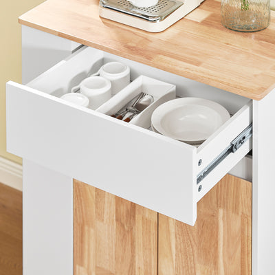 SoBuy FKW132-WN Desserte Cuisine avec Roues, pour Cuisine et Salle à Manger, Rangement Optimisé, Design Fonctionnel – L70×P40×H90 cm, Bois d’Hévéa, Blanc
