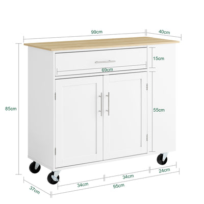 SoBuy FKW133-WN Desserte Cuisine avec Roulettes et Tiroir, Mobile, pour Cuisine et Salle à Manger, Rangement Optimisé, Usage Quotidien – L99×P40×H85 cm, Blanc