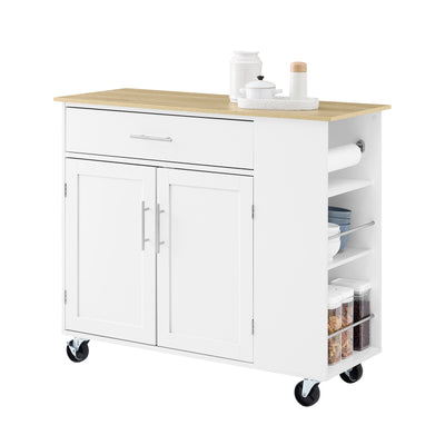 SoBuy FKW133-WN Îlot Central de Cuisine Mobile – Desserte à roulettes de Cuisine – Meuble de Cuisine avec Plan de Travail et 