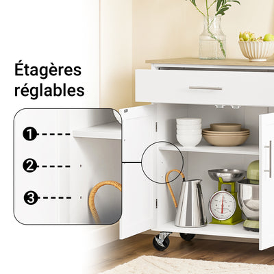 SoBuy FKW133-WN Desserte Cuisine avec Roulettes et Tiroir, Mobile, pour Cuisine et Salle à Manger, Rangement Optimisé, Usage Quotidien – L99×P40×H85 cm, Blanc