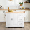 SoBuy FKW41-II-WN Îlot de Cuisine Mobile – Plan Extensible 46–71 cm, 3 Tiroirs, Armoire, Blanc et Bois Naturel