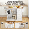 SoBuy FKW41-II-WN Îlot de Cuisine Mobile – Plan Extensible 46–71 cm, 3 Tiroirs, Armoire, Blanc et Bois Naturel