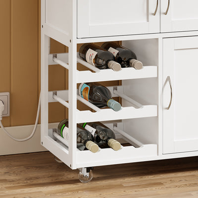 SoBuy FKW45-E-WN Desserte de Cuisine avec Prise Intégrée – 2 Prises + 2 USB, Casier à Bouteilles, Roulettes ou Pieds, 63 kg, Blanc et Bois