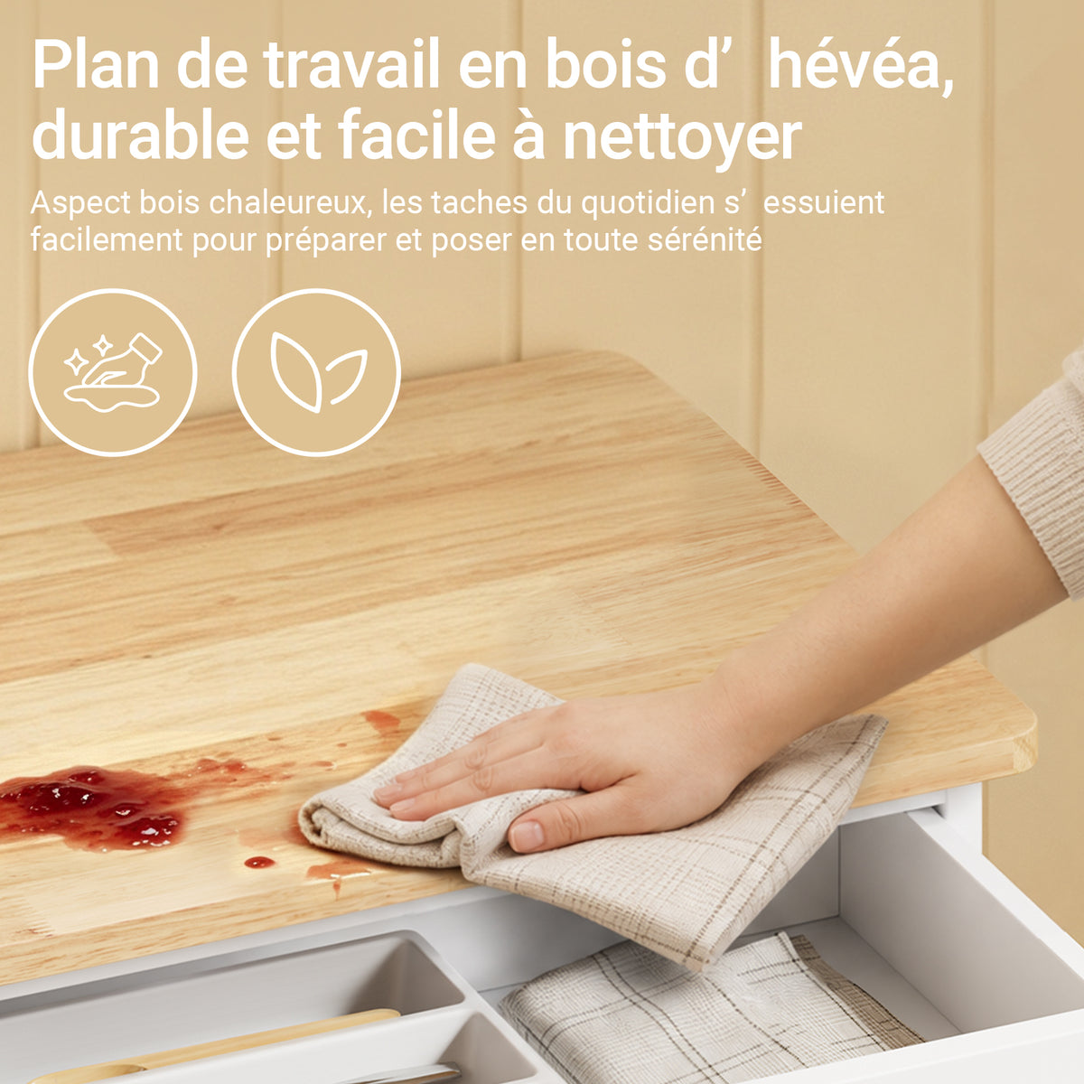 SoBuy FKW45-E-WN Desserte de Cuisine avec Prise Intégrée – 2 Prises + 2 USB, Casier à Bouteilles, Roulettes ou Pieds, 63 kg, Blanc et Bois