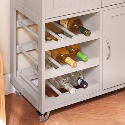 SoBuy FKW45-KA Desserte Cuisine sur Roulettes – Plan Hévéa, Casier à Vin, 1 Tiroir, 1 Placard – 67×38×86 cm, Marron Clair
