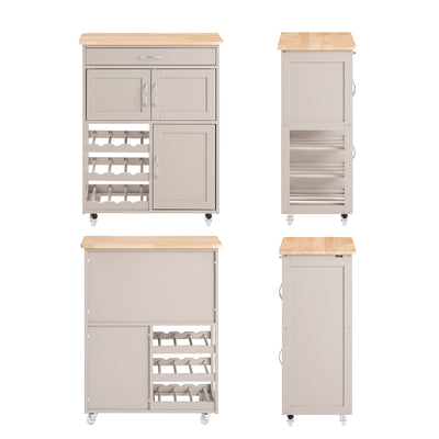 SoBuy FKW45-KA Desserte Cuisine sur Roulettes – Plan Hévéa, Casier à Vin, 1 Tiroir, 1 Placard – 67×38×86 cm, Marron Clair