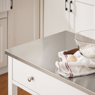 SoBuy FKW47-II-W Desserte de Cuisine à Roulettes – Plateau INOX, 1 Tiroir, 2 Étagères, Blanc