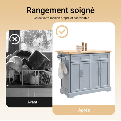 SoBuy FKW71-II-HG Ìlot Cuisine Mobile avec Plan Extensible – Gain de Place, Gris