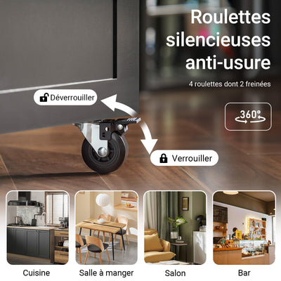 SoBuy FKW75-SCH Desserte de Cuisine à Roulettes – Plan de Travail, Placard et Étagères – Noir
