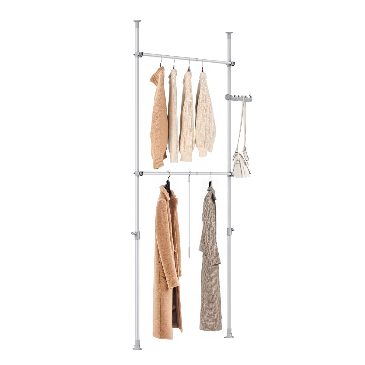 sebuyfr.comG109-II-HG Tringle à Vêtements Télescopique, Portant à Vêtements Robuste, Penderie Ouverte Réglable avec Barres de Su