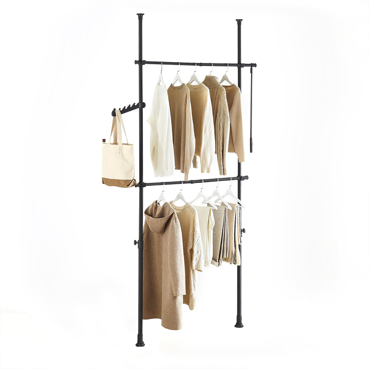 sebuyfr.comG109-II-SCH Tringle à Vêtements Télescopique, Portant à Vêtements Robuste, Penderie Ouverte Réglable avec Barres de S