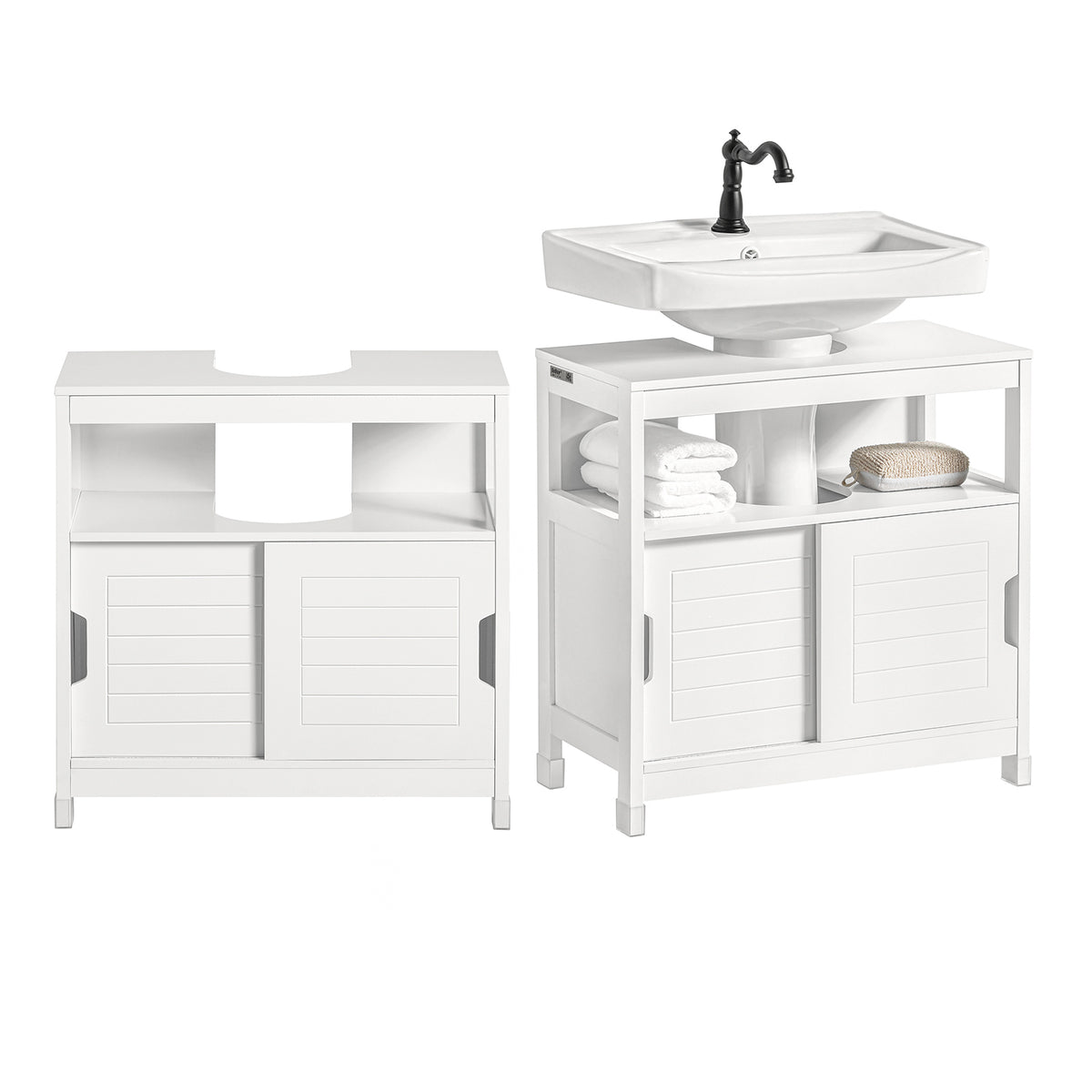 sebuyfr.comG128-II-W Meuble sous Vasque avec 2 Portes Coulissantes – Découpe U Ajustable, Anti-Humidité, Blanc, 60×30×60 cm