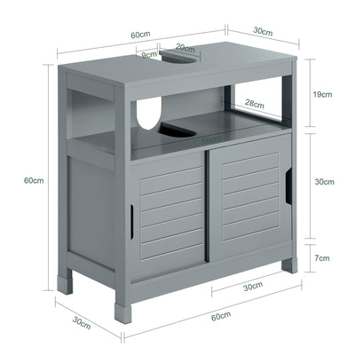 sebuyfr.comG128-SG Meuble sous Lavabo avec Portes Coulissantes, Format Compact, Résistant à l’Humidité, pour Salle de Bain et WC – L60×P30×H60 cm, Bois, Gris