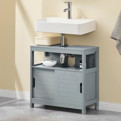 sebuyfr.comG128-SG Meuble sous Lavabo avec Portes Coulissantes, Format Compact, Résistant à l’Humidité, pour Salle de Bain et WC – L60×P30×H60 cm, Bois, Gris