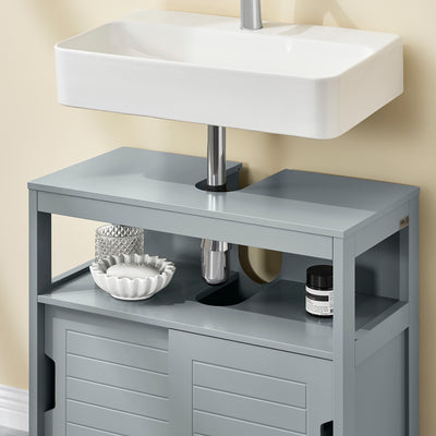 sebuyfr.comG128-SG Meuble sous Lavabo avec Portes Coulissantes, Format Compact, Résistant à l’Humidité, pour Salle de Bain et WC – L60×P30×H60 cm, Bois, Gris