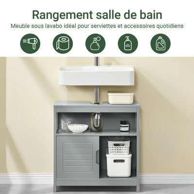 sebuyfr.comG128-SG Meuble sous Lavabo avec Portes Coulissantes, Format Compact, Résistant à l’Humidité, pour Salle de Bain et WC – L60×P30×H60 cm, Bois, Gris