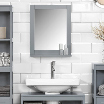 sebuyfr.comG129-SG Armoire Murale Salle de Bain avec Miroir, Format Compact, pour Salle de Bain et WC, Rangement Optimisé, Pratique – L40×P10×H49 cm, Gris Clair