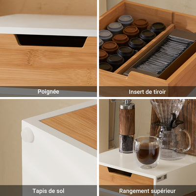 sebuyfr.comG179-WN Boîte à Thé avec Tiroir, Format Compact, Rangement Optimisé, Design Fonctionnel, Usage Quotidien – L31×P30×H10 cm, Bois, Blanc et Naturel