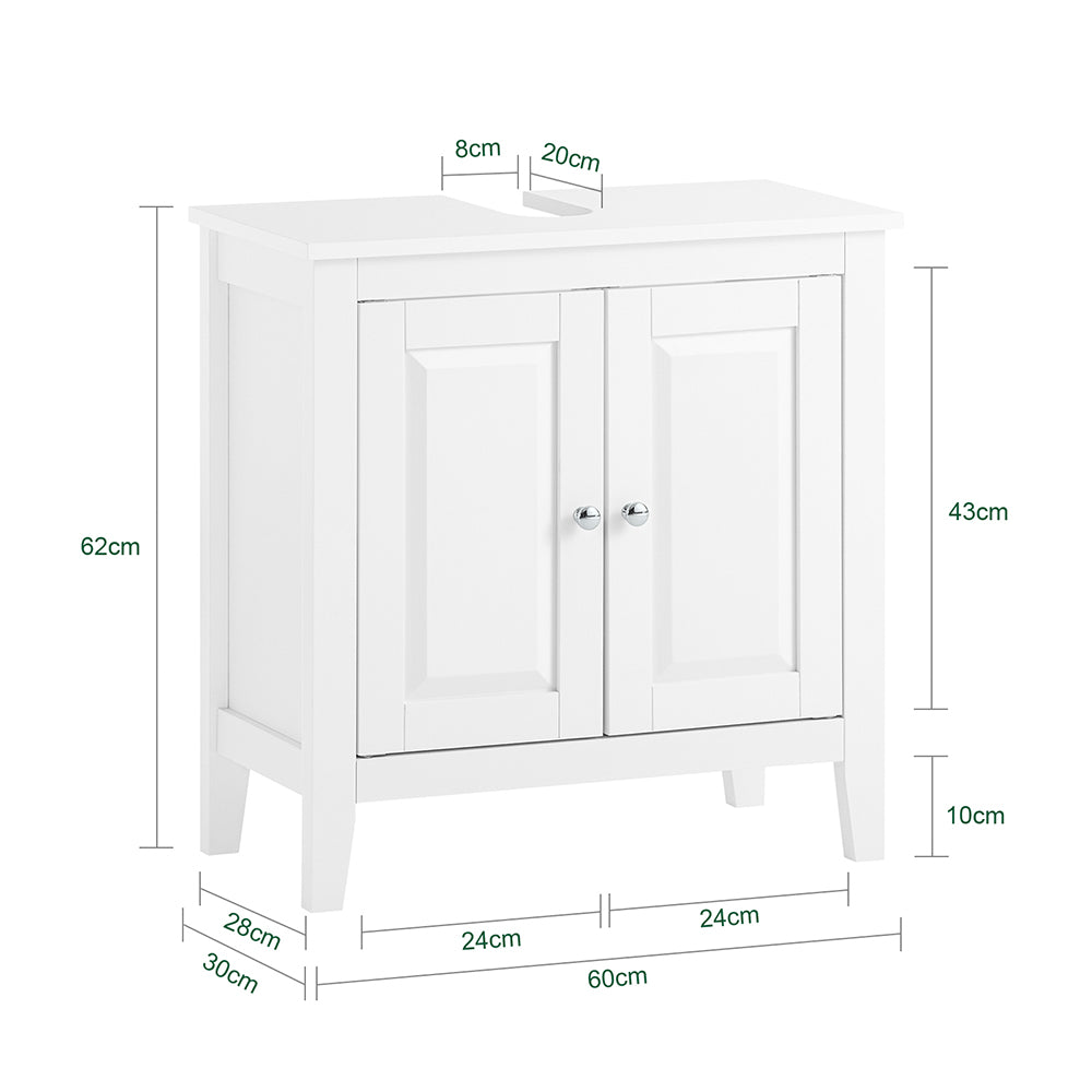 sebuyfr.comG202-W Meuble sous lavabo Salle de Bain Meuble de Salle de Bain avec 2 Portes, Grand Espace de Rangement & découpe Siphon sous Vasque MDF, Blanc 60x62x30cm