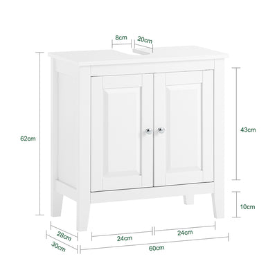 sebuyfr.comG202-W Meuble sous lavabo Salle de Bain Meuble de Salle de Bain avec 2 Portes, Grand Espace de Rangement & découpe Siphon sous Vasque MDF, Blanc 60x62x30cm