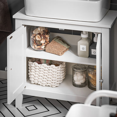 sebuyfr.comG202-W Meuble sous lavabo Salle de Bain Meuble de Salle de Bain avec 2 Portes, Grand Espace de Rangement & découpe Siphon sous Vasque MDF, Blanc 60x62x30cm