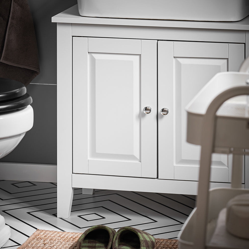 sebuyfr.comG202-W Meuble sous lavabo Salle de Bain Meuble de Salle de Bain avec 2 Portes, Grand Espace de Rangement & découpe Siphon sous Vasque MDF, Blanc 60x62x30cm
