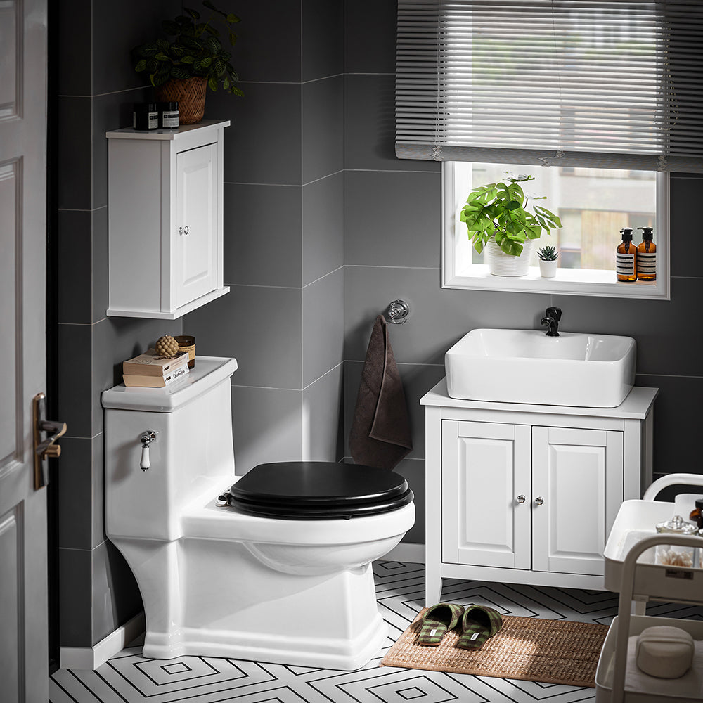 sebuyfr.comG202-W Meuble sous lavabo Salle de Bain Meuble de Salle de Bain avec 2 Portes, Grand Espace de Rangement & découpe Siphon sous Vasque MDF, Blanc 60x62x30cm