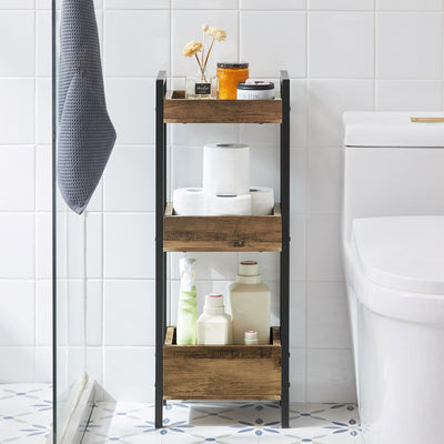 sebuyfr.comG226-F Meuble Salle de Bain Rangement avec 3 paniers - Rangement Serviteur de Douche Étagère de Stockage Salle de Bain Petit Meuble WC Rangement 28x20x74 cm